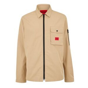 Hugo Mens Logo Cotton Overshirt / Medium Beige